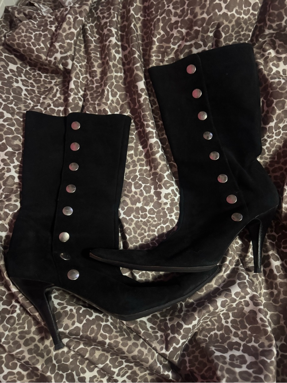 Dolce & Gabbana Black Mid-Calf Button Accent Women's Heeled Boots